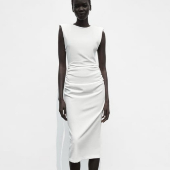 Zara Padded Shoulder Midi Dress - Picture 1 of 6